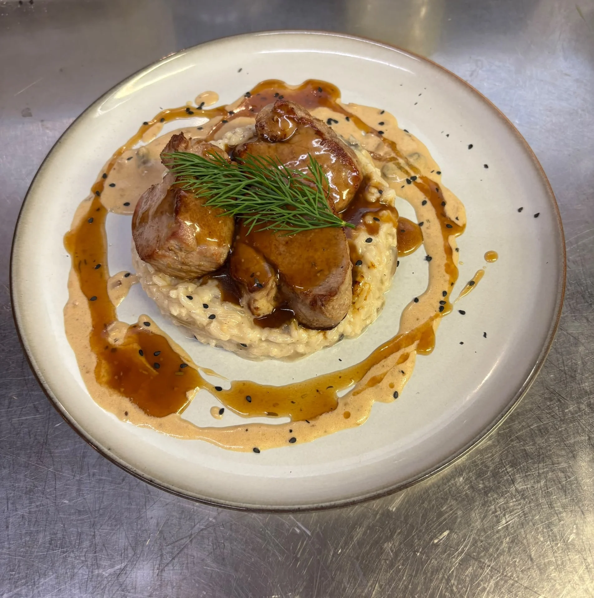 Risotto de mignon de cochon et champignons